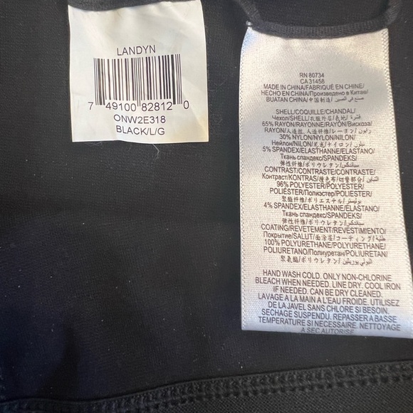 NEW BCBG MAX AZRIA BLACK TRAVIS ELASTIC Faux Leather TRIM Leggings SzLarge NWOT - Picture 7 of 8